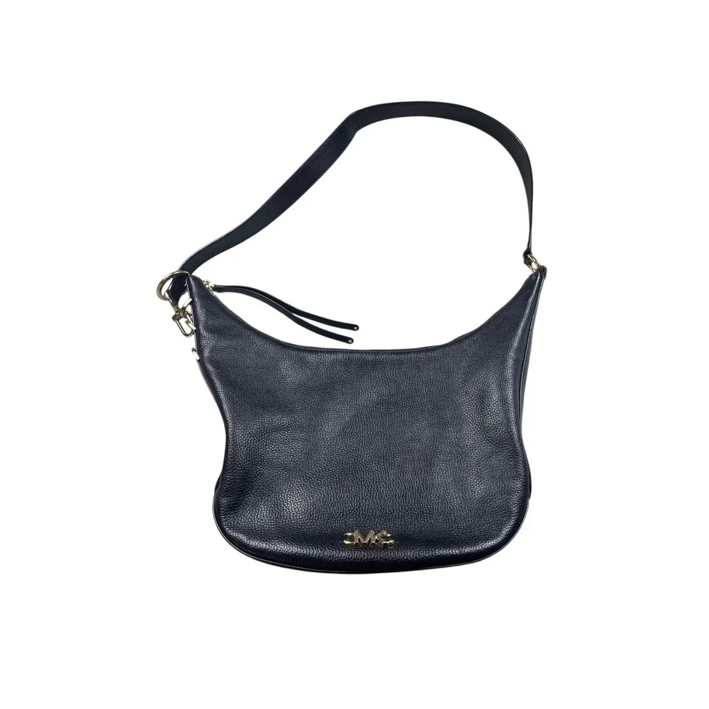 Michael Kors Black Pebbled Leather Hobo Shoulder Bag Gold Hardware